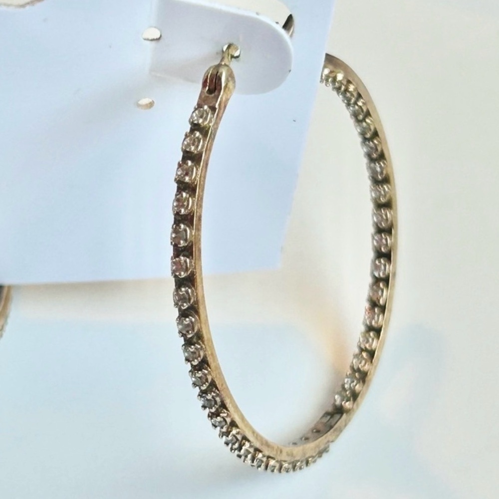 Dee Berkley Gold Vermeil Inside Out CZ Crystal Hoop Earrings 925 Sterling Silver - Picture 15 of 15